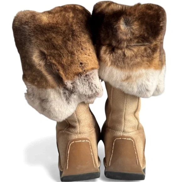 Natural Fur + Shearling-Lined Winter Boots – Tan Suede Lace-Up & Zipper - Picture 4 of 10